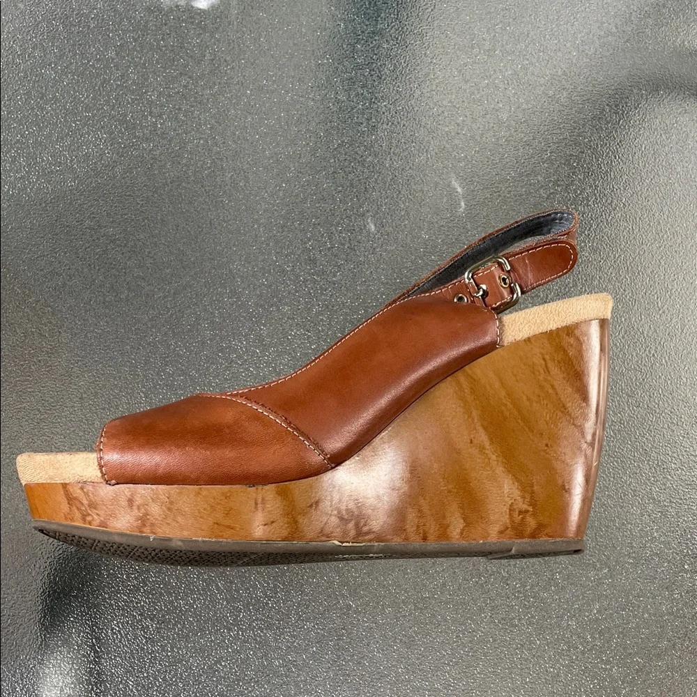 Dr. Scholl's Tan Leather Wedge Sandals - Picture 3 of 12